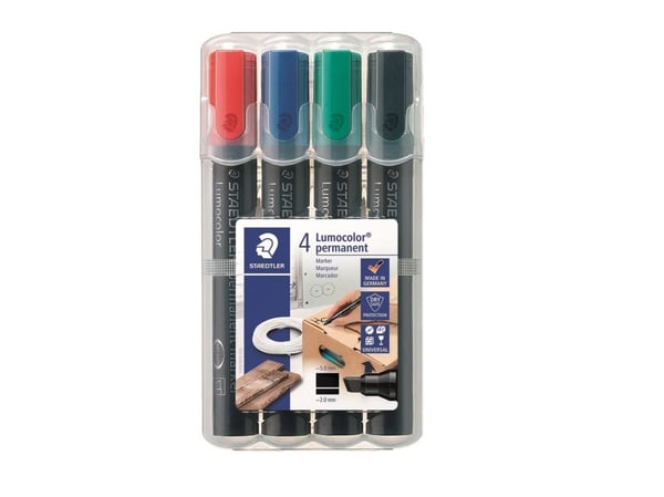 STAEDTLER Lumocolor - tussi - pysyvä - musta, punainen, sininen, vihreä - 2-5 mm (4 kpl)