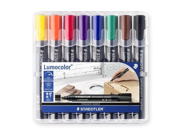 Staedtler Lumocolor, Musta, Sininen, Ruskea, Vihreä, Oranssi, Punainen, Violetti, Keltainen, Polypropeeni (PP), 2 mm, 5 mm, Saksa