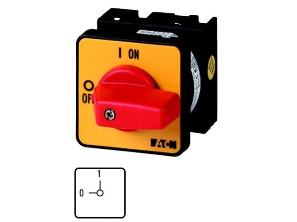 Eaton T0-2-1/E-RT, Vipukytkin, 3P, Musta, Punainen, Keltainen, IP65, 48 mm, -25 - 50 °C