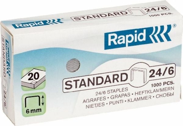 Rapid Standart - Stifter - 24/6 - 6 mm - forsinket - pakke av 1000 - for Rapid F16; Economy 20EX; Fashion F10, F15, FM32; Supreme S17, S27, S30