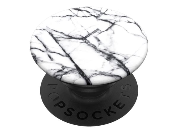 PopSockets Swappable PopGrip - Fingergrep/stativ for mobiltelefon, nettbrett - Duehvit marmor - svart (trekkspill), svart (plattform)