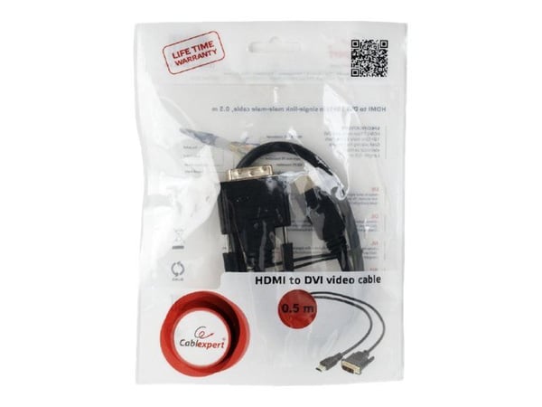 Cablexpert CC-HDMI-DVI-0.5M - Adapterkabel - DVI-D hann til HDMI hann - 50 cm - skjermet - svart