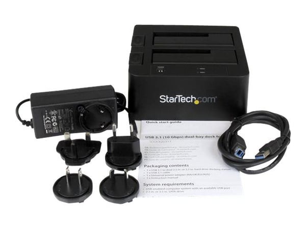 StarTech.com Dual-Bay USB 3.1 til SATA-harddiskdokkingstasjon, USB 3.1 (10 Gbps) harddiskdokkingstasjon, ekstern 2.53.5 SATA IIIIII, SSDHDD-dokking...
