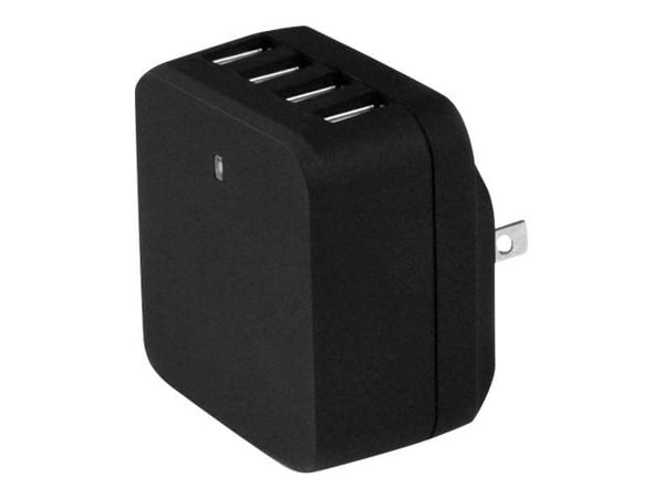 Startech 4-Port Travel USB Wall Charger - 34W/6.8A International Travel Adapter - Portable USB Charging Station (USB4PACBK) - Strømadapter - 34 wat...