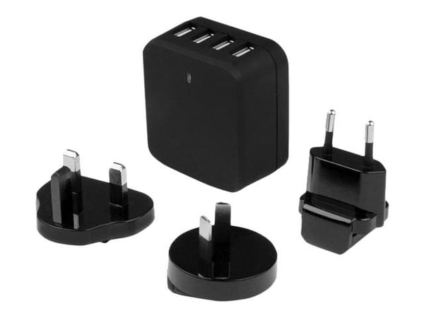 Startech 4-Port Travel USB Wall Charger - 34W/6.8A International Travel Adapter - Portable USB Charging Station (USB4PACBK) - Strømadapter - 34 wat...