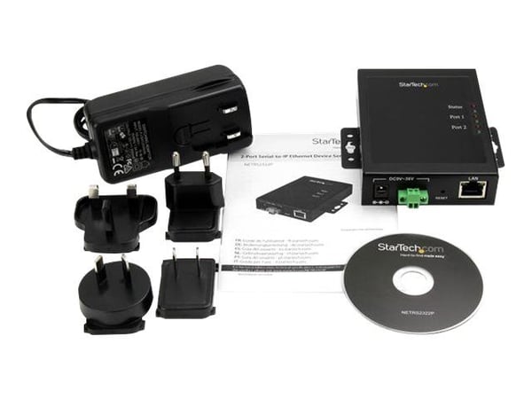 StarTech.com 2-ports seriell-til-IP Ethernet-enhetsserver - RS232 - Enhetsserver - 2 porter - 10 Mb LAN, 100 Mb LAN, RS-232 - AC 120/230 V / DC 9 i...