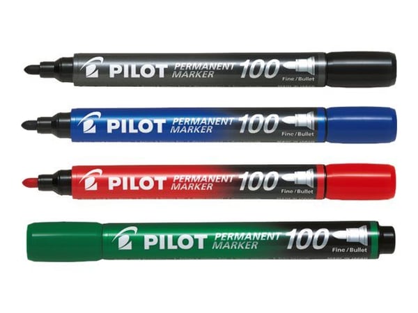 Marker Pilot 100 permanent assorterade färger (set om 4)