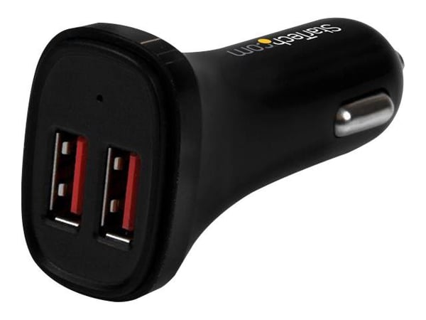 Startech Dual Port USB Car Charger - High Power 24W/4.8A - Black - 2-Port USB Car Charger - Charge two tablets at once (USB2PCARBKS) - Bilstrømadap...