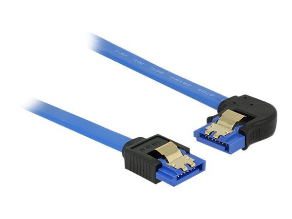 Delock - SATA-kaapeli - Serial ATA 150/300/600 - SATA (R) lige til SATA (R) venstrevinklet - 50 cm - haspet - blå