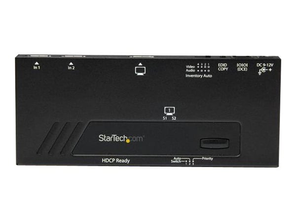 Startech 2-Port HDMI Automatic Video Switch - 4K 2x1 HDMI Switch with Fast Switching, Auto-Sensing and Serial Control (VS221HD4KA) - Video/audio sw...
