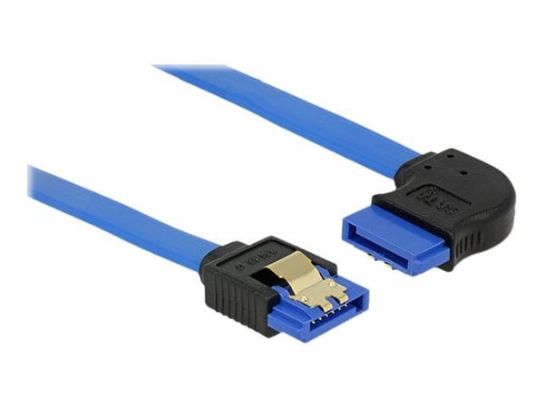 Delock - SATA-kabel - Serial ATA 150/300/600 - SATA(R) rettvinklet til SATA(R) rett - 50 cm - haspe - blå