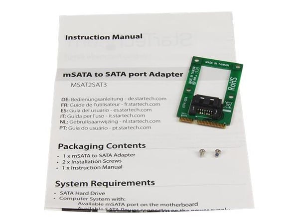 StarTech.com mSATA til SATA HDD / SSD Adapter - Mini SATA til SATA Converter Card - mSATA til SATA 2.5/3.5 Hard Drive Adapter Converter Card (MSAT2...