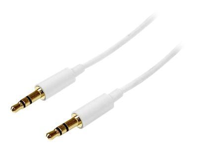 Startech 2m White Slim 3.5mm Stereo Audio Cable - 3.5mm Audio Aux Stereo - Male to Male Headphone Cable - 2x 3.5mm Mini Jack (M) White (MU2MMMSWH) ...