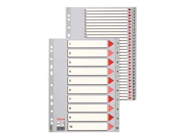 Esselte - Inndeler - fortrykt: 1-6 - for A4 (210 x 297 mm) - med fliker - grå