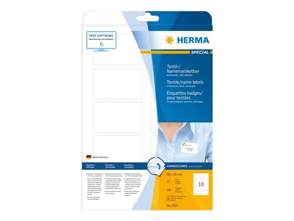 HERMA Special Name/textile - Acetatsilke - fjernbart selv-adhesiv - hvit - 33.8 x 88.9 mm 320 etikett(er) (20 ark x 16) merkelapper