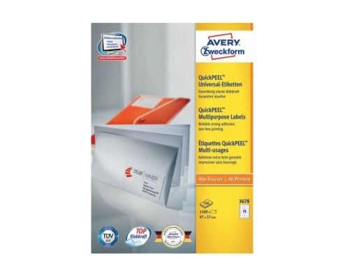 Avery Zweckform 3678, Vit, Rektangel, Permanent, papper, 97 mm, 37 mm