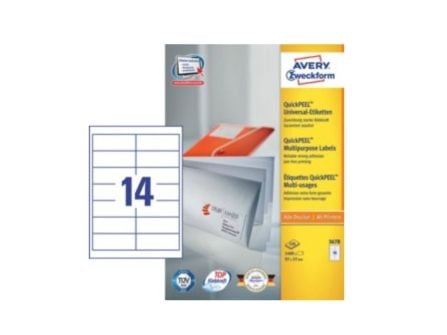 Avery Zweckform 3678, Vit, Rektangel, Permanent, papper, 97 mm, 37 mm