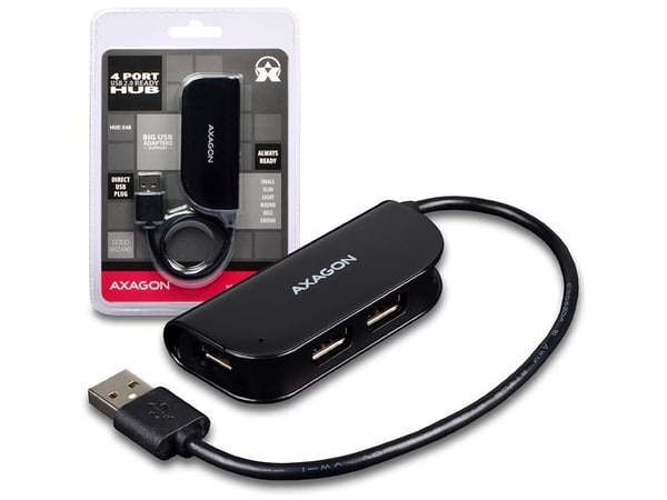 Axagon HUE-X4B, USB 2.0, USB 2.0, 480 Mbit/s, Svart, Plast, 0,2 m