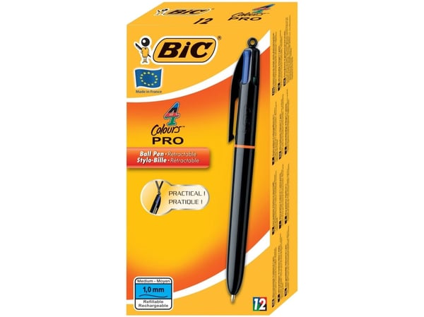 BIC 902129, Svart, Blå, Grön, Röd, 12 styck, Medium
