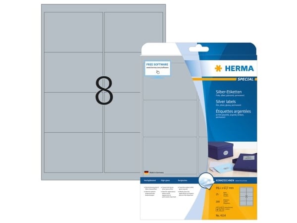 HERMA 4114, Hopea, Itse kiinnittyvä tulostintarra, A4, Polyesteri, Laser, Kiinteä