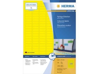 HERMA 4237, Gult, Avrundet rektangel, Matte, 189 stykker, 100 ark, 25,4 mm
