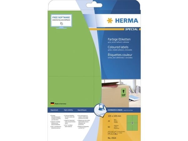 HERMA 4564, Grønn, Rektangel, A4, Universell, Matte, Laser/Blekkskriver