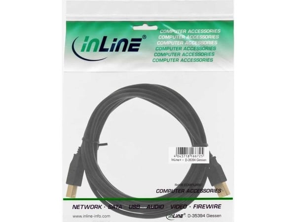 InLine 34505S, 0,5 m, USB A, USB B, USB 2.0, uros-/urosliitin, musta