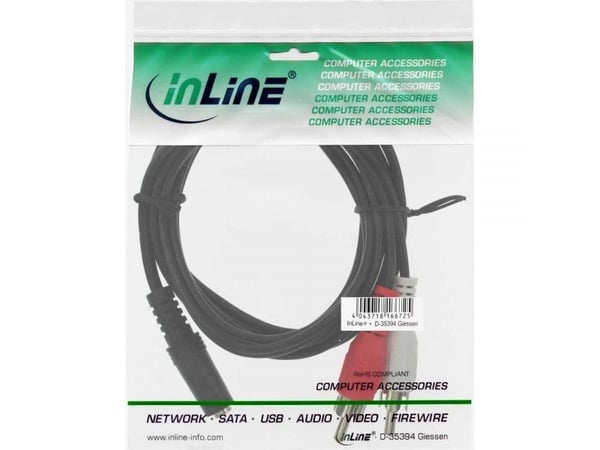 InLine 89940D, 2 x RCA, uros, 3,5 mm, naaras, 3 m, musta