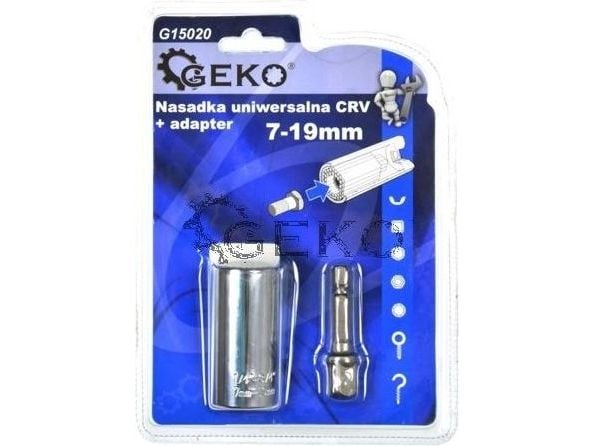 Geko universal hylse 7–19 mm + adapter (G15020)