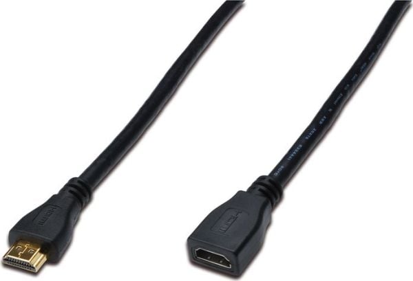 ASSMANN HDMI High Speed - HDMI-forlengelseskabel med Ethernet - HDMI hunn til HDMI hann - 3 m - trippel beskyttelse - svart