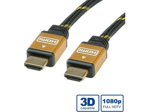 ROLINE 11.04.5560, 15 m, HDMI Type A (Standard), HDMI Type A (Standard), Svart, Gull