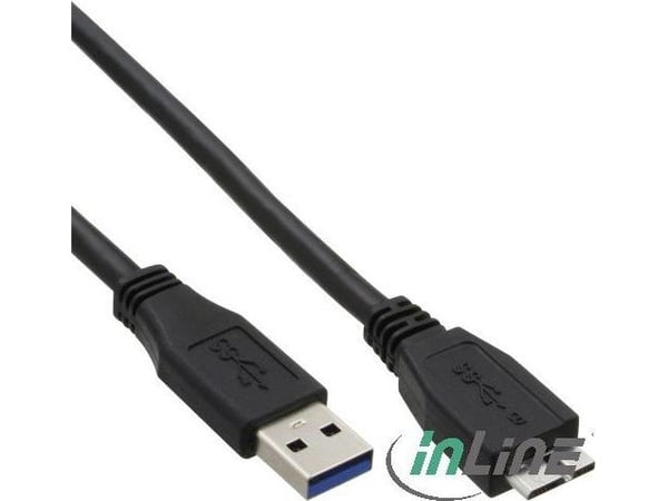 InLine 4043718153824, 3 m, USB A, Micro-USB B, USB 3.2 Gen 1 (3.1 Gen 1), Hankjønn/hankjønn, Svart