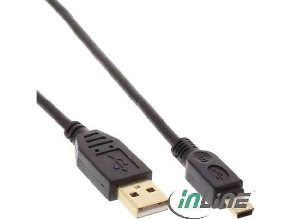 InLine 31810P, 1 m, USB A, Mini-USB B, USB 2.0, uros-/urosliitin, musta