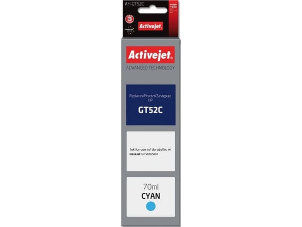 Activejet AH-GT52C, Høyt (XL) utbytte, Cyan, Fargestoffbasert blekk, 70 ml, 1 stykker, Enkeltpakke
