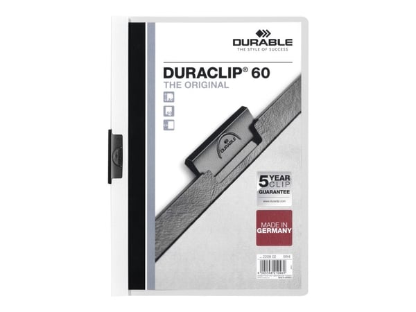 DURABLE DURACLIP 60 - Klipsfil - for A4 (210 x 297 mm) - kapasitet: 60 ark - hvit med transparent frontdekke