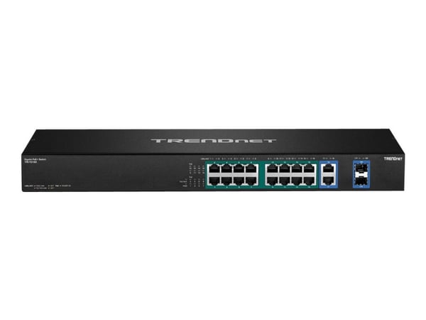 TRENDnet TPE TG182F - Switch - 16 x 10/100/1000 (PoE+) + 2 x kombo for Gigabit Ethernet/Gigabit SFP - rackmonterbar - PoE+ (440 W) - TAA-samsvar