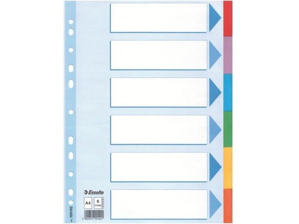 Esselte 100192, Blank faneindeks, Fotoark kartong, Flerfarget, A4, 160 g/m², 2, 4, 6