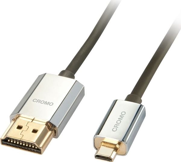 Lindy 41678, 3 m, HDMI Type A (Standard), HDMI Type D (Mikro), 1920 x 1080 piksler, 3D, Svart, Kromfarget, Gull