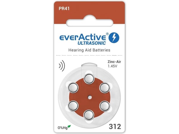 EverActive batteri til høreapparat PR41, 6 stk