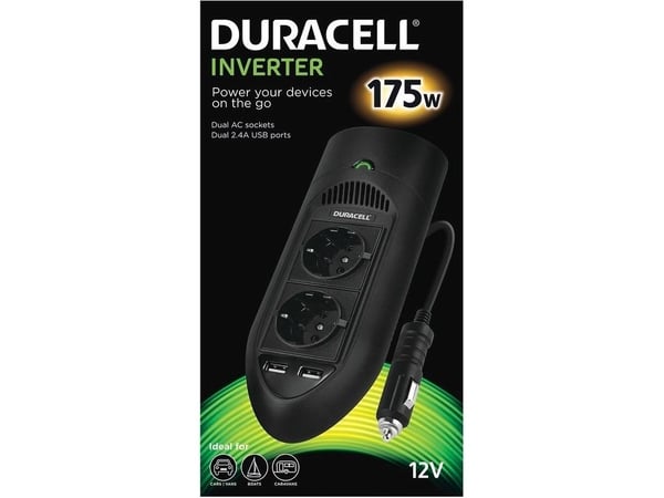 Duracell - DC AC invertteri - 175 Watt - lähtöliitännät: 2 - Eurooppa - musta