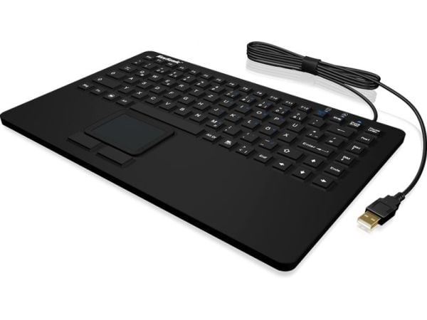 KeySonic KSK-5230 IN (US), Mini, Koblet med ledninger (ikke trådløs), USB, Membrannøkkelbryter, QWERTY, Sort