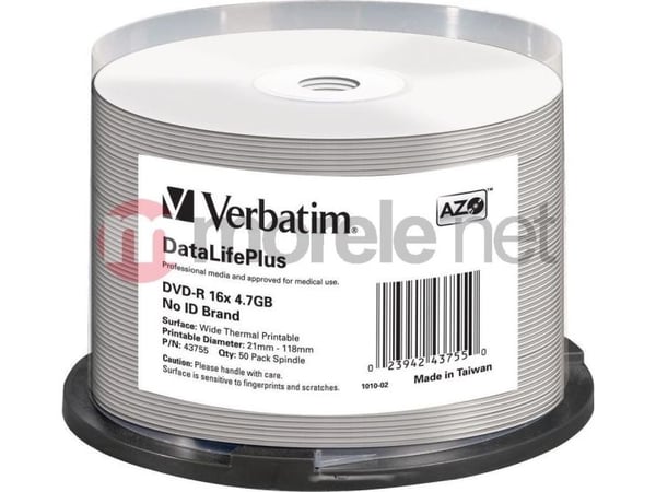 Verbatim DataLifePlus - 50 x DVD-R - 4.7 GB 16x - bred termoskriveoverflate - spindel