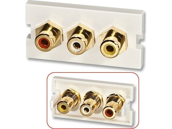 Lindy 3 x Phono Snap-in Block, 3xRCA, 3xRCA, Hvit