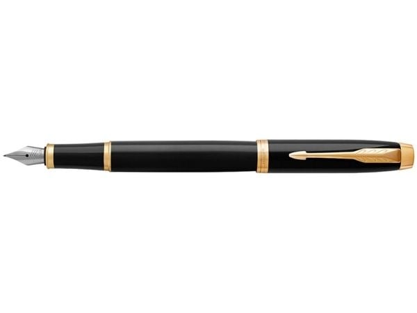 Parker IM, Svart, Gull, Patronpåfyllingssystem, Blå, Aluminium, Messing, Metall, Rund spiss, Rustfritt stål