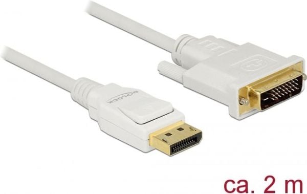 Delock - Adapterkabel - enkeltlenke - DisplayPort (hann) til DVI-D (hann) - DisplayPort 1.2 - 2 m - passiv - hvit