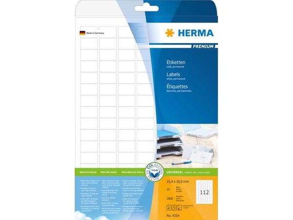 HERMA Premium - Papir - matt - permanent selv-adhesiv - hvit - 25.4 x 16.9 mm 2800 etikett(er) (25 ark x 112) laminerte etiketter