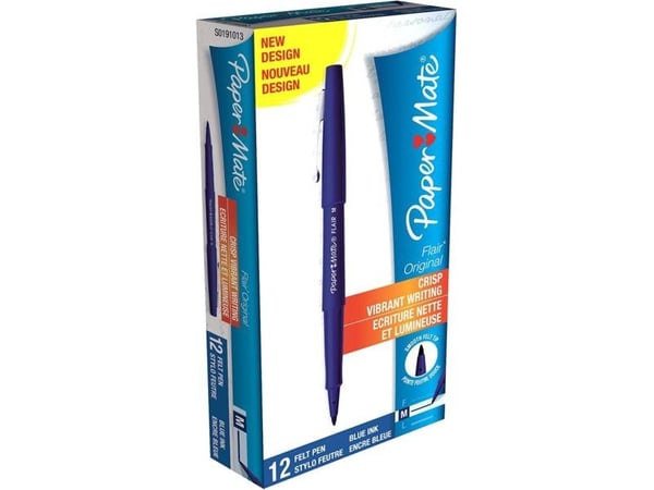 Fiberpen, Paper Mate Flair, medium, 0,7 mm, blå, pakke a 12 stk