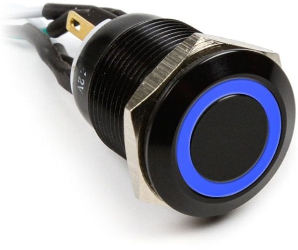 Impactics hærverksknapp 19mm, IP65, blå LED - svart
