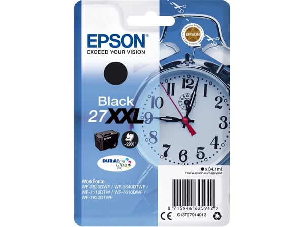 Epson 27XXL - 34.1 ml - XL - svart - original - blære med RF/lyd-alarm - blekkpatron - for WorkForce WF-3620, WF-3640, WF-7110, WF-7610, WF-7620, W...