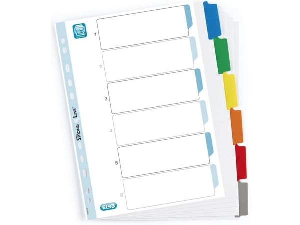 Elba pappskilleark A4+ mylar fargerike, 6 ark, forsterkede indekser